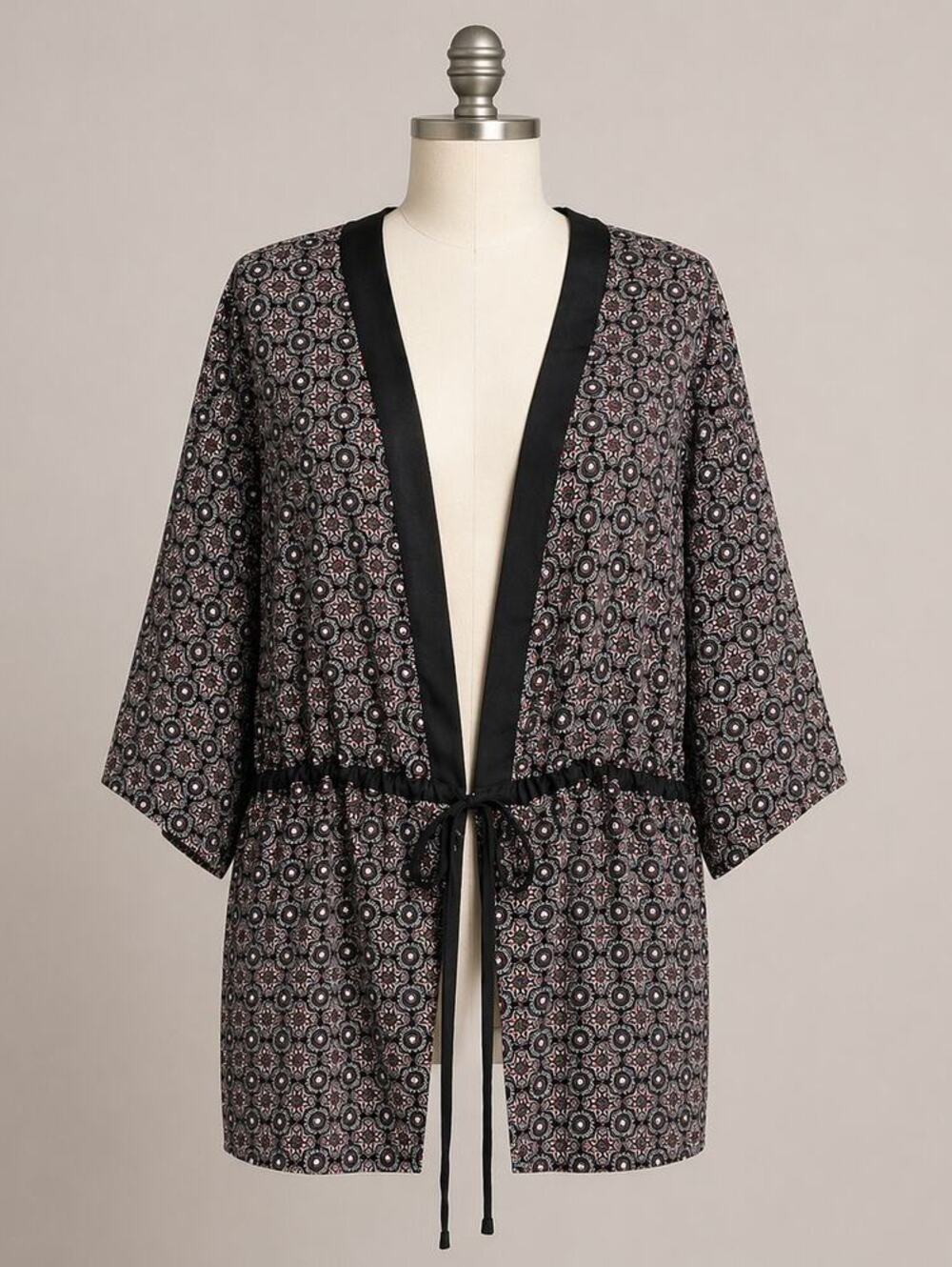 Pleione Kimono Cardigan Large Boho Print Open Front Tie Waist Lightweight NWT
